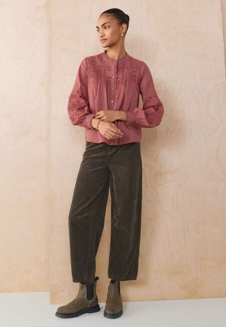Bluse mit Spitze und Biesen, Himbeerrosa, completeTheLook