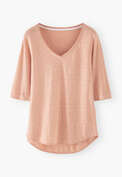 T-Shirt mit V-Ausschnitt, Beigerosa, webstill