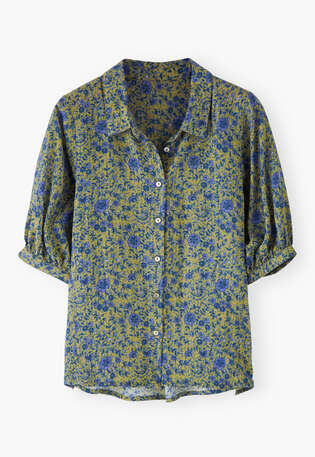 Bedruckte Bluse, Violett/Ocker, webstill