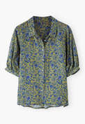 Bedruckte Bluse, Violett/Ocker, webstill