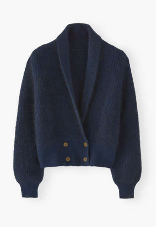 Cardigan mit Schalkragen, Petrolschwarz, webstill