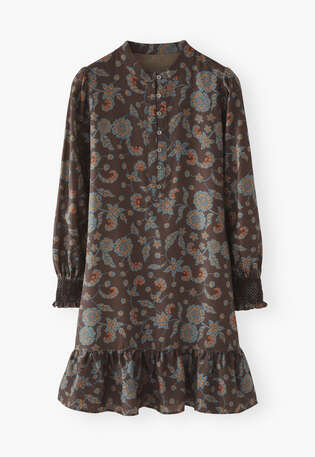 Kleid mit Print, Schokolade/Denim, webstill