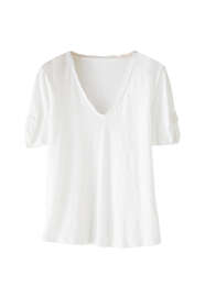 T-Shirt aus Leinen-Jersey mit &Auml;rmeldetail, Wei&szlig;, webstill