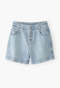 Denim-Shorts mit hoher Taille, Helle Waschung, webstill