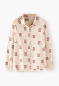 Bluse aus geklipptem Jacquard, Ecru/Mahagoni, webstill