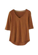 T-Shirt mit V-Ausschnitt, Kupfer, webstill