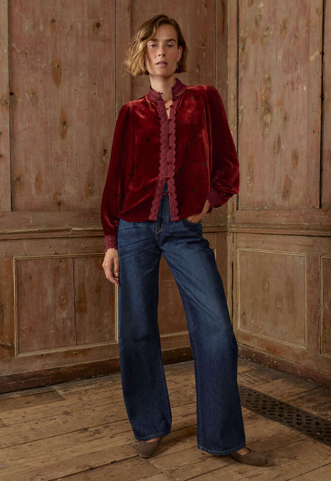Samtbluse, Flammenrot, completeTheLook