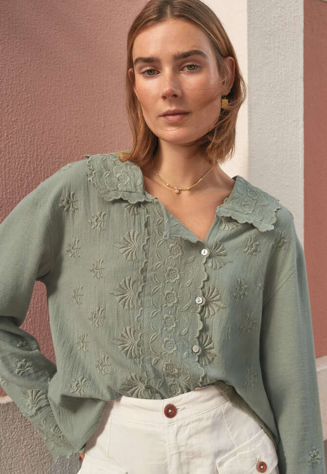 Bestickte Bluse, Salbeigrau, completeTheLook