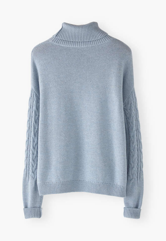 Pullover mit Zopfmuster, Puderblau, completeTheLook