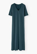 Kleid mit V-Ausschnitt, Petrol, webstill