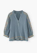 Bestickte Bluse, Gewaschenes Kornblumenblau, webstill