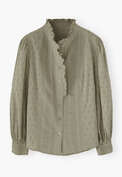 Broderie-Bluse mit R&uuml;schenkragen, Zartes Khakigr&uuml;n, webstill