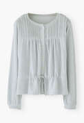 Top mit Bindeband in der Taille, Puderblau, webstill