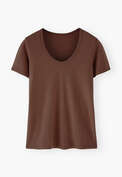 T-Shirt mit U-Ausschnitt, Zedernbraun, webstill