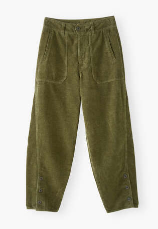 Entspannt geschnittene Karotten-Cordhose, Dunkles Khaki, webstill