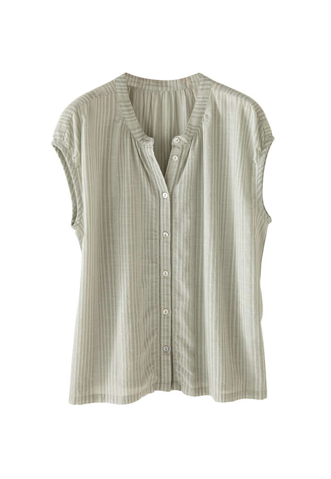 Gestreifte Bluse mit Fl&uuml;gel&auml;rmeln, Zartes Salbeigr&uuml;n, completeTheLook