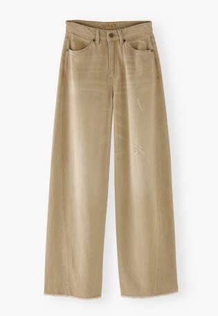 Mittelhoch taillierte Jeans mit weitem Bein, Gewaschenes Champignon-Beige, webstill