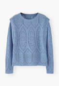 Broderie-Top, Gewaschenes Kornblumenblau, webstill