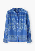 Bedruckte Bluse, Tiefes Kornblumenblau, webstill