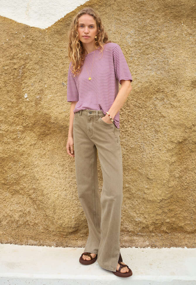 Gestreiftes T-Shirt, Orchideenrosa, completeTheLook