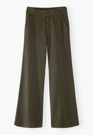 Gestreifte Hose mit weitem Bein, Oliv/Indigo, webstill