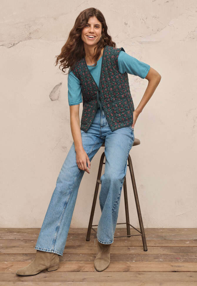 Bedruckte Steppweste, Himbeere/Petrol, completeTheLook