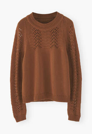 Pullover mit eingestricktem Muster, Rostiges Braun, webstill