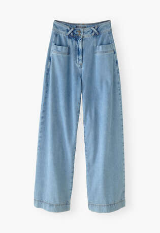 Flie&szlig;ende Jeans mit weitem Bein, Pazifik Mittlere Waschung, webstill