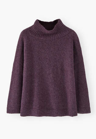 Pullover mit hohem Kragen, Aubergine, webstill