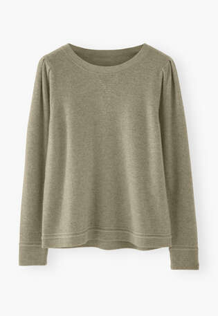 Pullover mit Puff&auml;rmeln, Salbei meliert, webstill