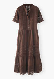 Langes Kleid mit Lochstickerei, Pflaume, webstill