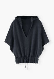 Strickponcho, Tiefes Tintenblau, webstill