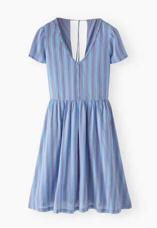 Streifenkleid, Himmelblau Mauve, webstill
