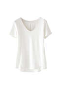 T-Shirt mit U-Ausschnitt, Wei&szlig;, webstill