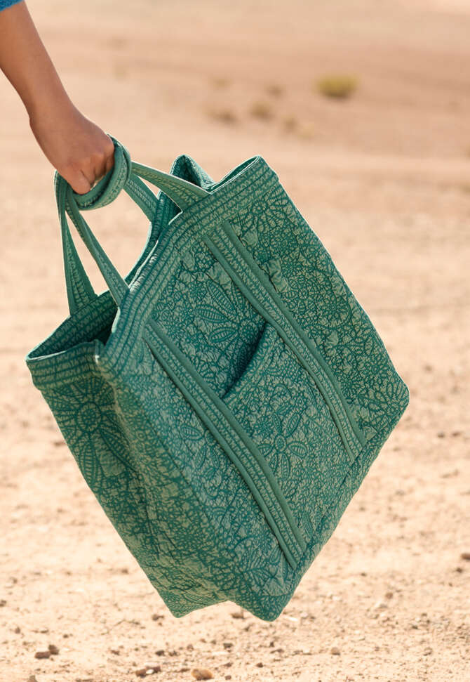 Stepptasche mit Stickerei, Jade, completeTheLook