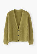 Cardigan mit V-Ausschnitt, Limette, webstill
