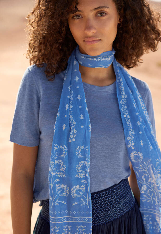 Bedruckter Schal, Kornblumenblau, completeTheLook