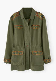 Bestickte Jacke, Lorbeergr&uuml;n, webstill