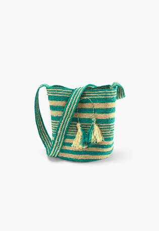 Gestreifte Tasche, Gr&uuml;n/Natur, webstill