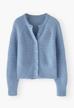 Durchgekn&ouml;pfter Cardigan, Himmelblau, webstill