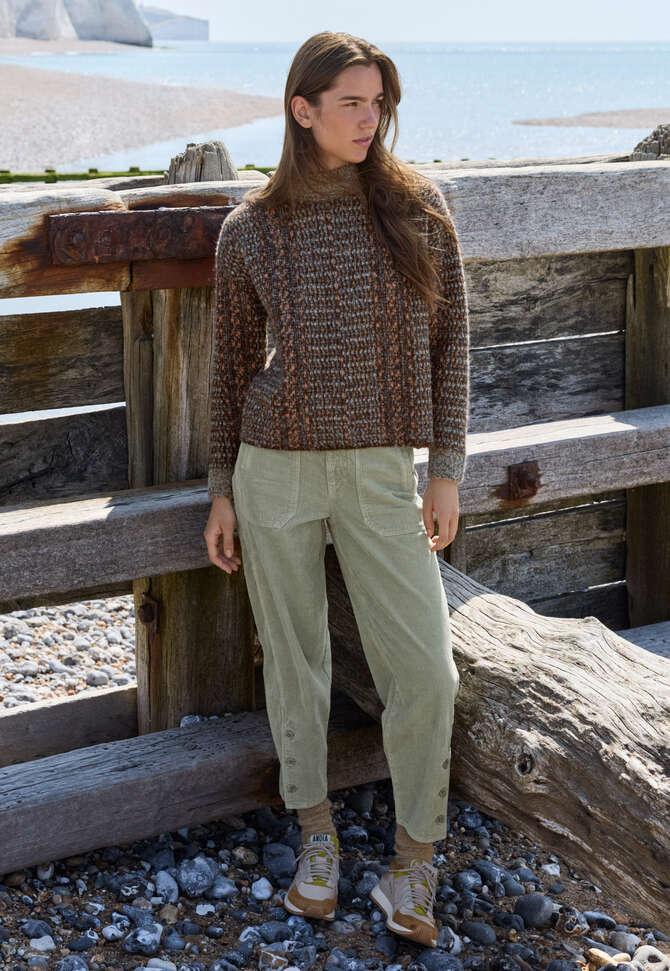 Boucl&eacute;-Pullover mit Trichterkragen, Schokolade/mehrfarbig, completeTheLook