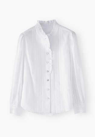 Broderie-Bluse mit R&uuml;schenkragen, Wei&szlig;, webstill