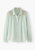 Bluse mit Kr&auml;uselungen, Eisblau, webstill