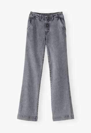 Jeans mit weitem Bein, Graue Waschung, webstill