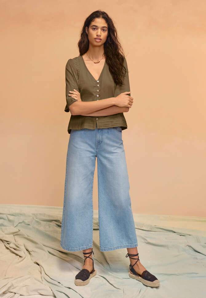 K&uuml;rzer geschnittene Bluse, Dunkles Oliv, completeTheLook