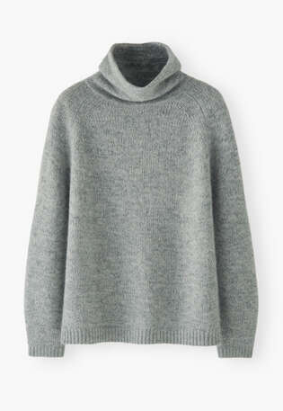 Raglanpullover mit hohem Kragen, Zartes Denimblau, webstill