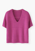 Pullover mit V-Ausschnitt, Magenta, webstill
