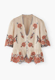 Kurze Cutwork-Bluse, Muschelrosa, webstill