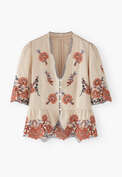 Kurze Cutwork-Bluse, Muschelrosa, webstill
