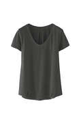T-Shirt mit U-Ausschnitt, Kohlschwarz, webstill